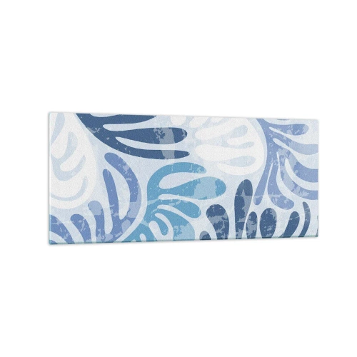 Impression sur verre - Image sur verre - Formes abstraites dans des tons de bleu sur fond blanc - 120x50cm - Fougères bleues - Décoration murale moderne pour le salon et la chambre ARTTOR