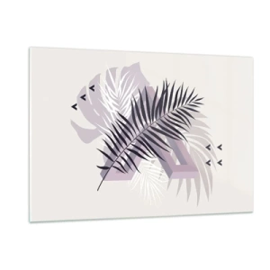 Impression sur verre - Image sur verre - Une composition minimaliste avec des feuilles de palmier et des formes géométriques. - 120x80cm - L'ombre de l'obscurité - Décoration murale moderne pour le salon et la chambre ARTTOR
