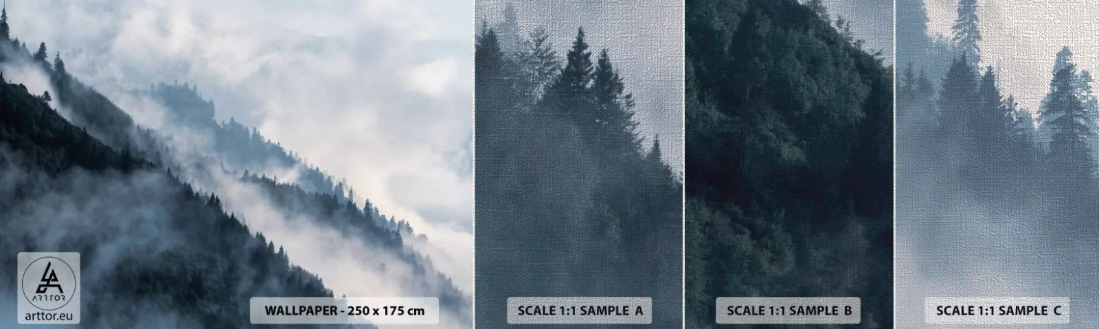 Échantillon de Papier Peint Premium Canvas - Mysticisme des montagnes - Paysage, Montagnes, Forêt - 100x30 cm
