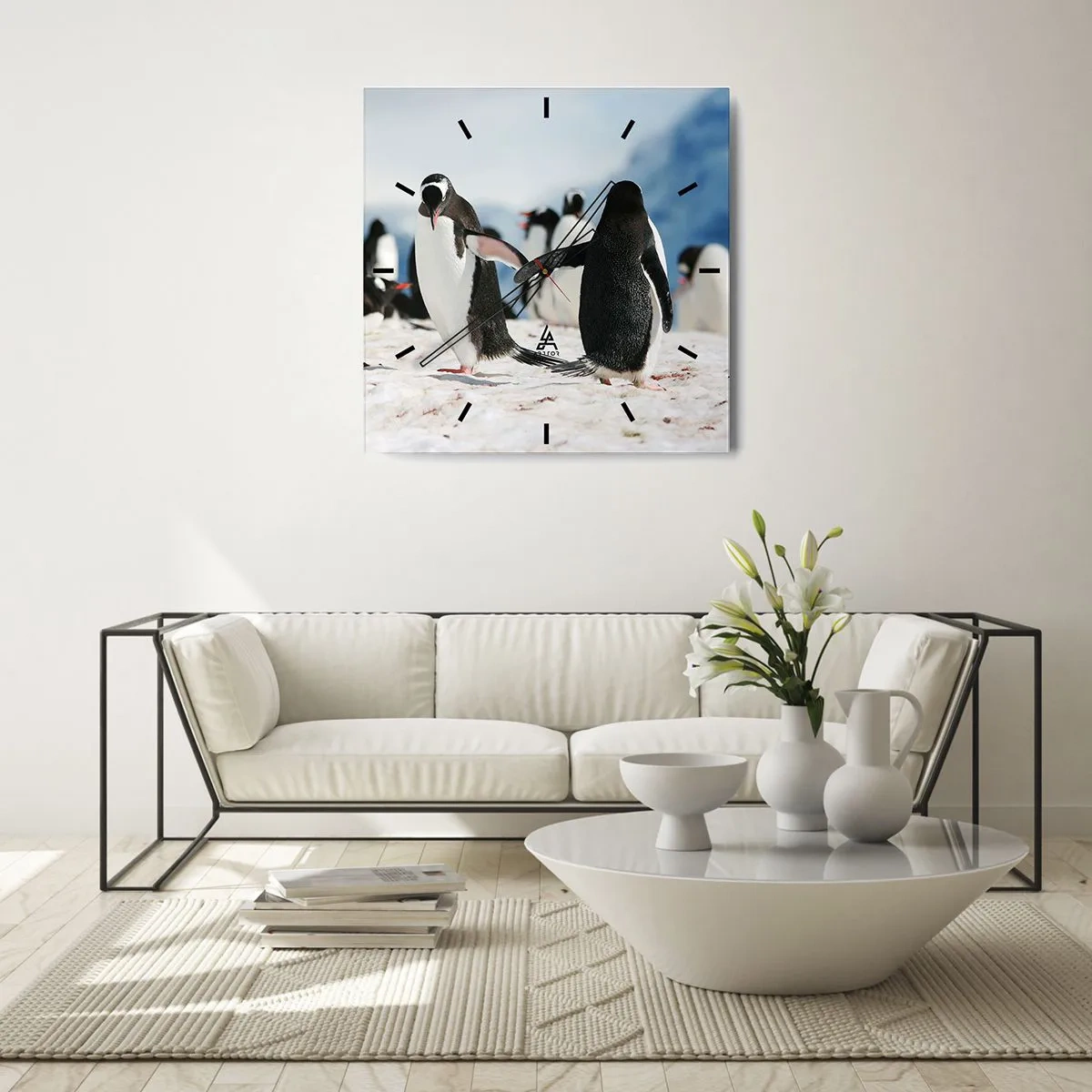 Horloge murale - Pendule murale - Un groupe de pingouins dans la neige dans un paysage antarctique - 30x30cm - Danser dans la neige - Décoration murale moderne pour le salon et la chambre ARTTOR