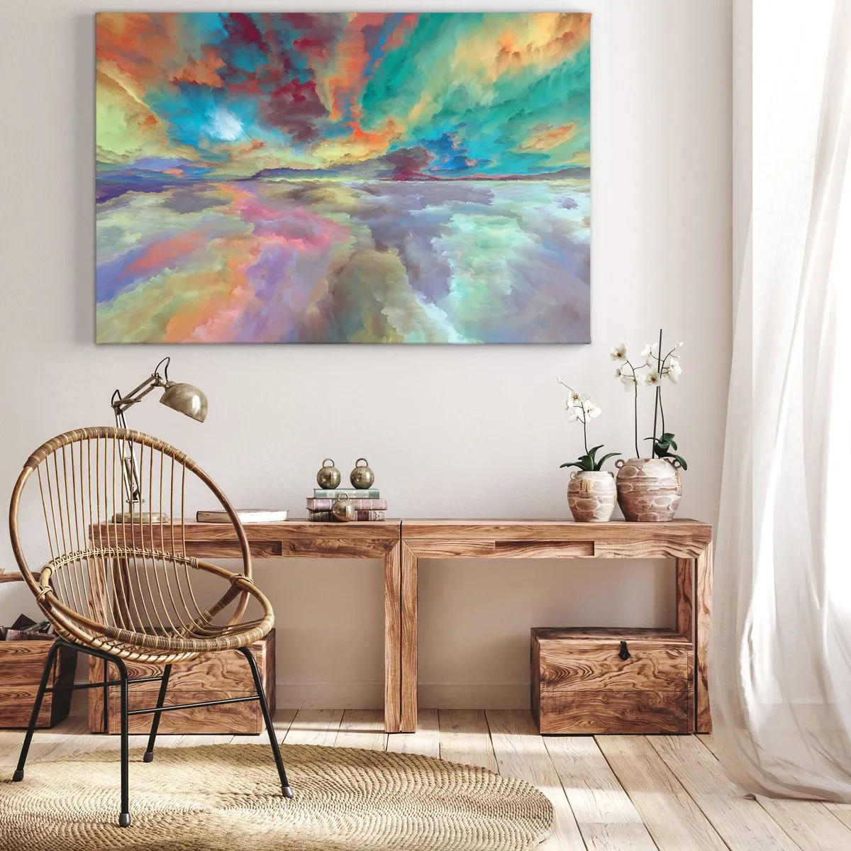 Impression sur toile - Image sur toile - Paysage de nuages colorés dans un style abstrait - 70x50cm - Deux paradis - Décoration murale moderne pour le salon et la chambre ARTTOR