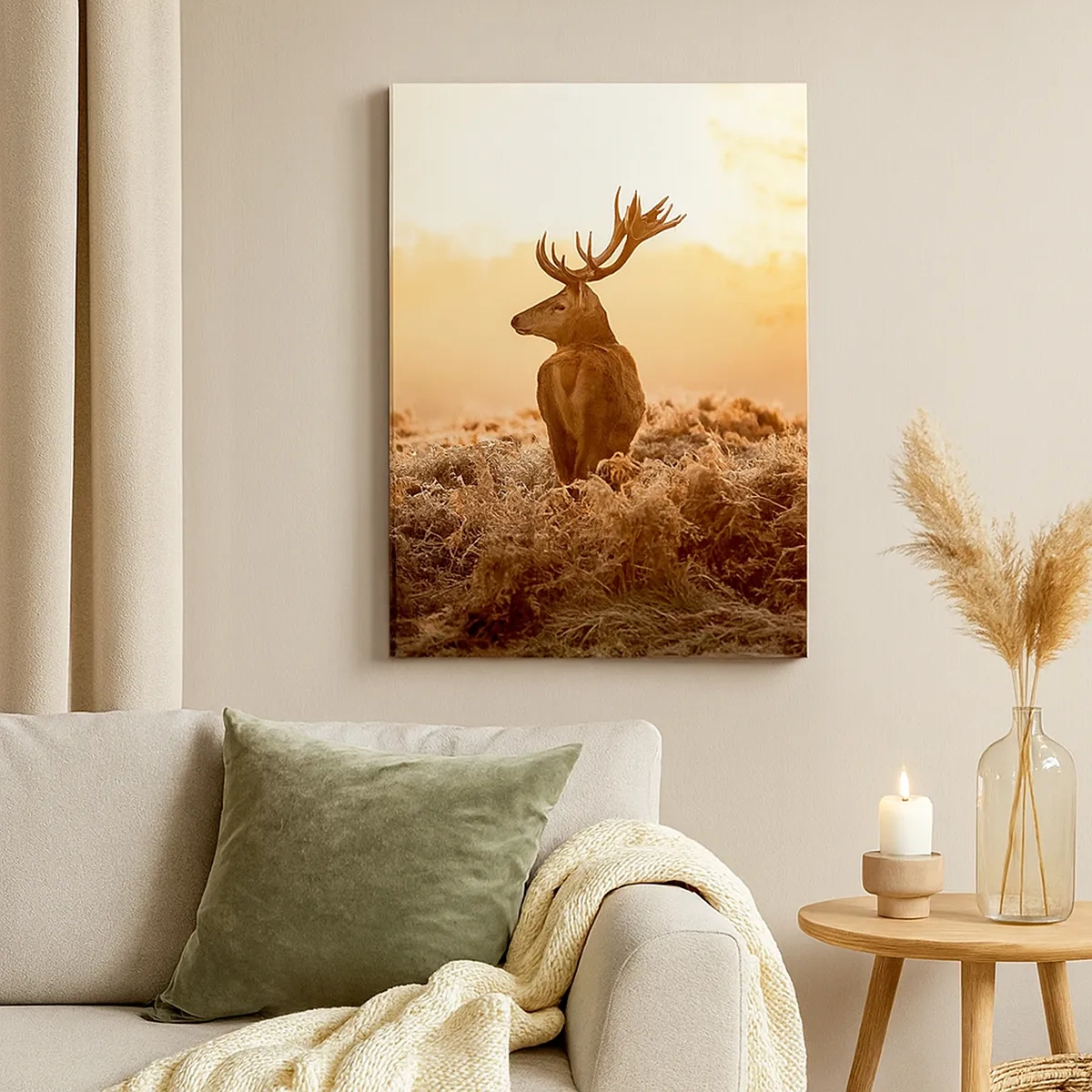 Impression sur toile - Image sur toile - Cerf dans les rayons du soleil levant - 50x70cm - Seigneur du domaine - Décoration murale moderne pour le salon et la chambre ARTTOR