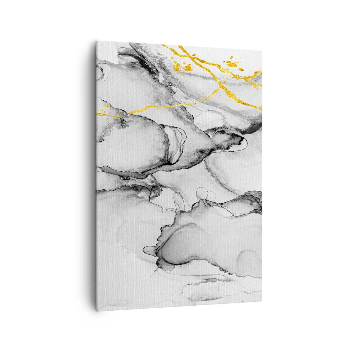 Impression sur toile - Image sur toile - Motifs abstraits en noir et blanc avec des accents dorés - 70x100cm - Composition à motif or - Décoration murale moderne pour le salon et la chambre ARTTOR