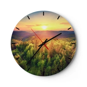 Horloge murale - Pendule murale - Paysage de montagne avec le soleil couchant et les forêts - 30x30cm - Monts et sommets - Décoration murale moderne pour le salon, la cuisine et la chambre ARTTOR