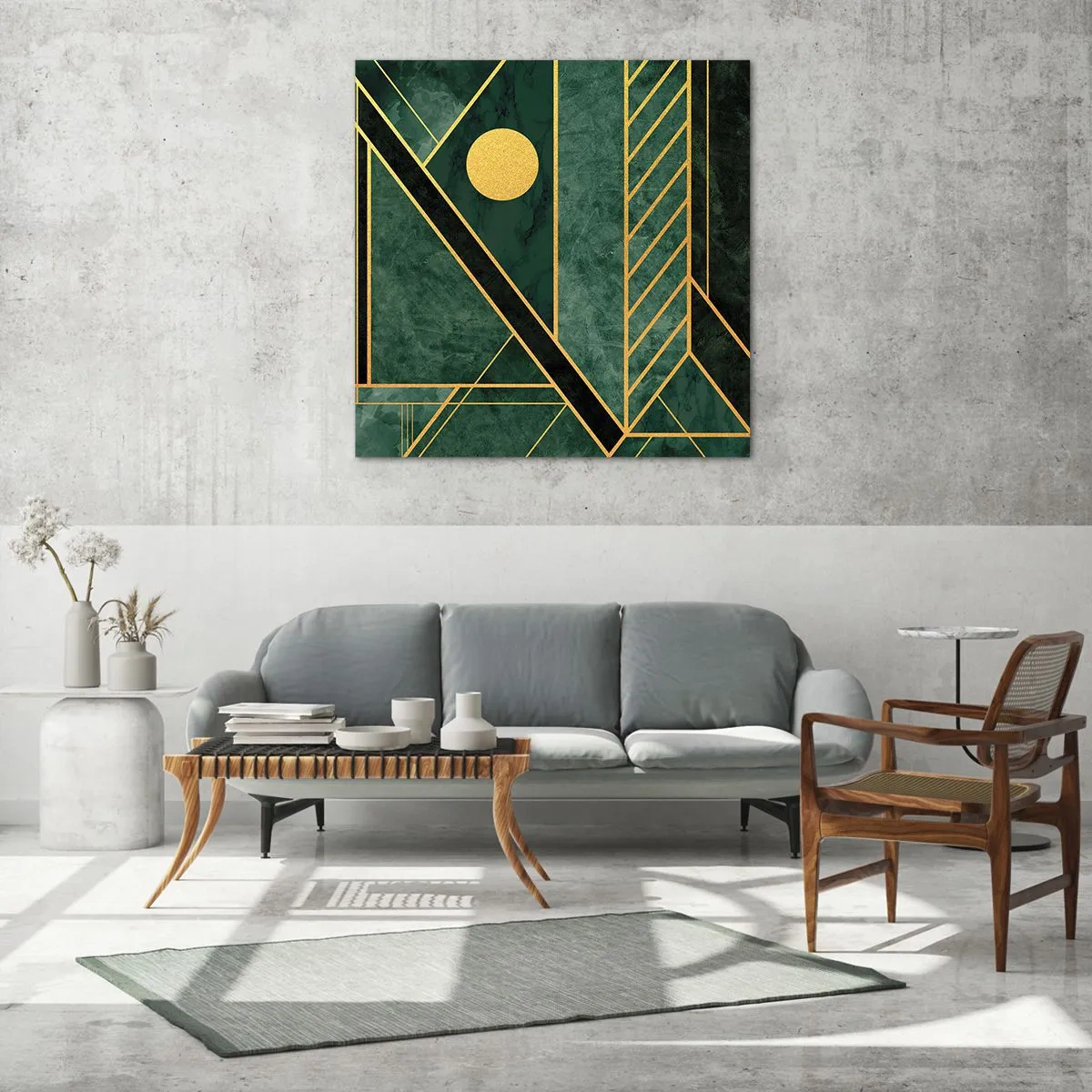 Impression sur verre - Image sur verre - Dynamique or et azur - 40x40 cm