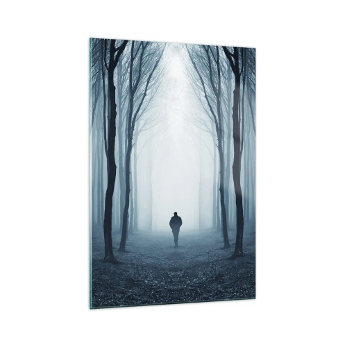 Impression sur verre - Image sur verre - Une silhouette marchant parmi les arbres dans une forêt brumeuse - 70x100cm - Tout est simple et clair - Décoration murale moderne pour le salon et la chambre ARTTOR