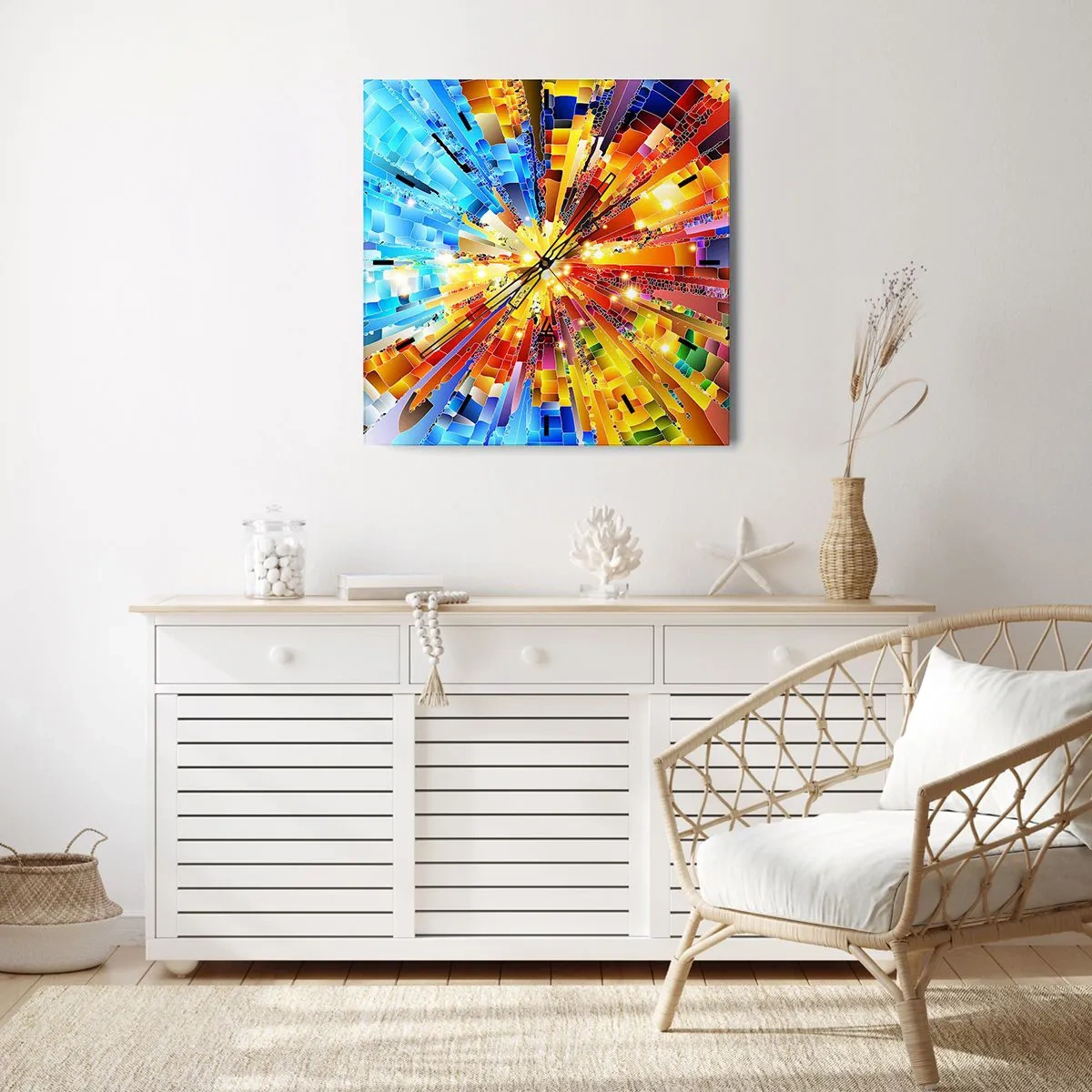 Horloge murale - Pendule murale - Une explosion dynamique de couleurs et de lumière - 30x30cm - In medias res - Décoration murale moderne pour le salon et la chambre ARTTOR