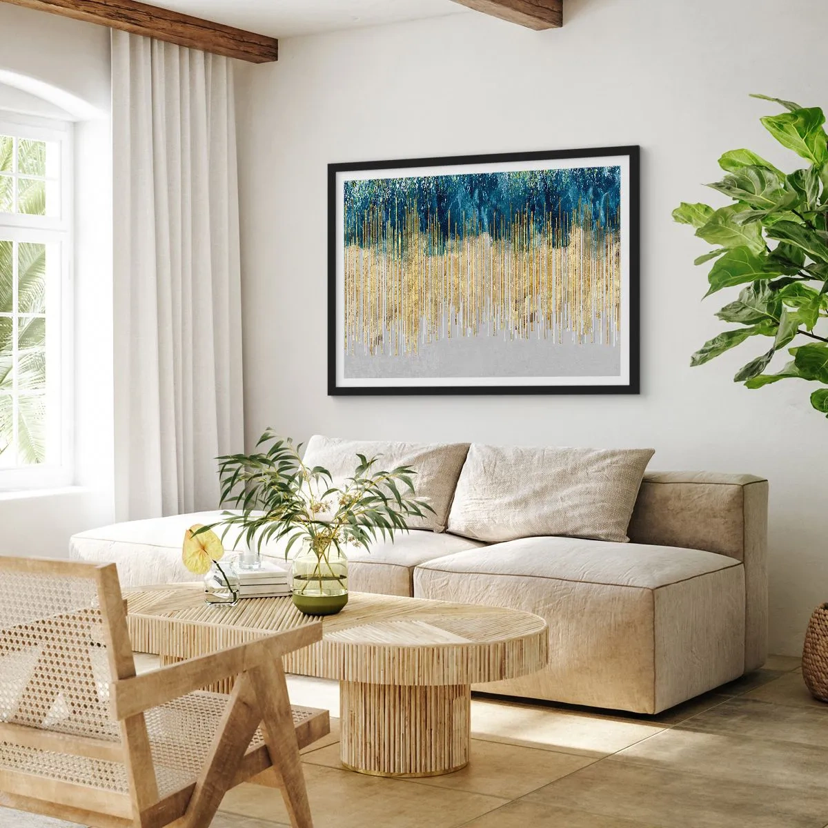 Affiche dans un cadre noir - Poster - Bordure dorée - 50x40 cm