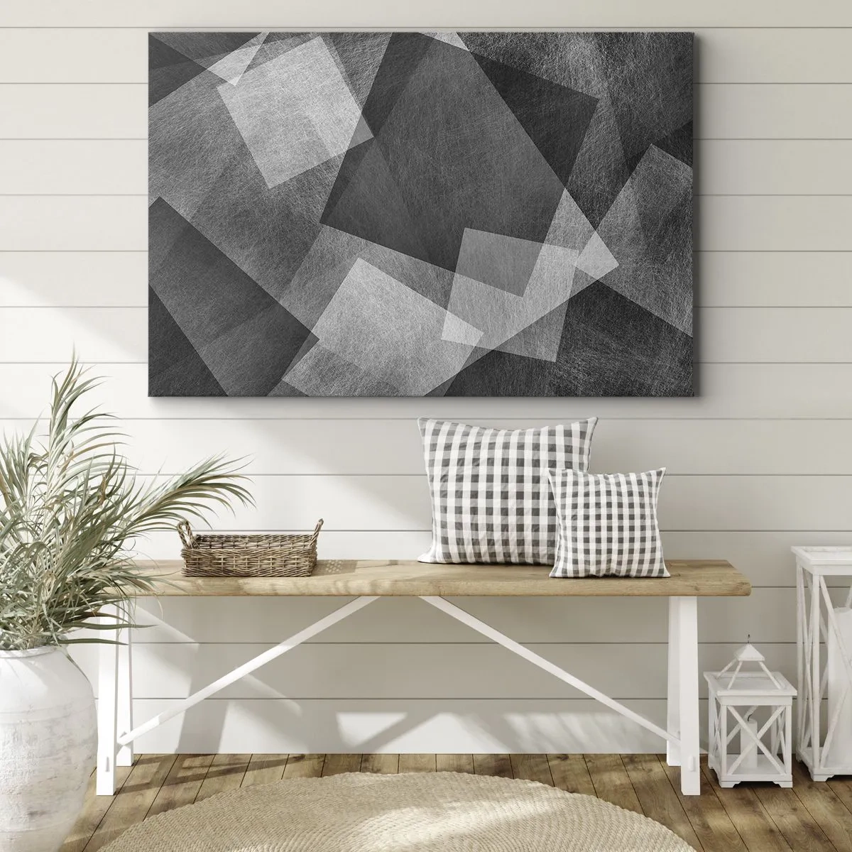 Impression sur toile - Image sur toile - Abstraction en noir et blanc avec des formes géométriques - 100x70cm - Le symbole éternel de durabilité et d'ordre - Décoration murale moderne pour le salon et la chambre ARTTOR