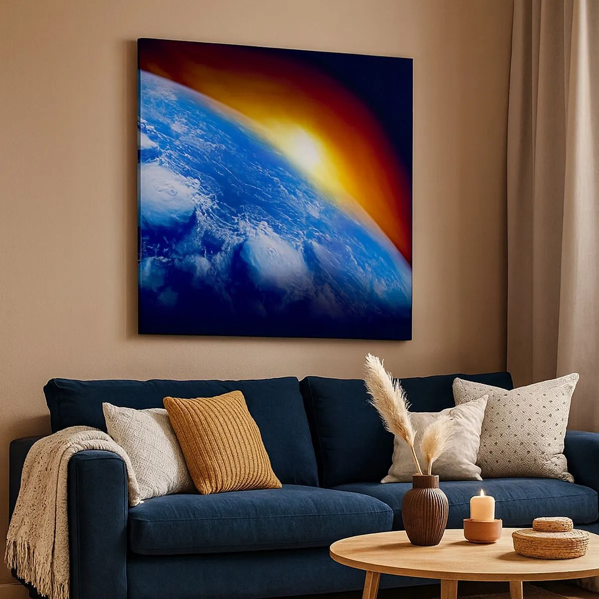 Impression sur toile - Image sur toile - Lever de soleil sur la planète bleue - 30x30 cm
