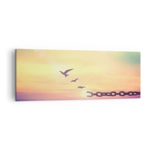 Impression sur toile - Image sur toile - Symbole de liberté avec des oiseaux et une chaîne brisée - 140x50cm - La victoire de la liberté - Décoration murale moderne pour le salon et la chambre ARTTOR