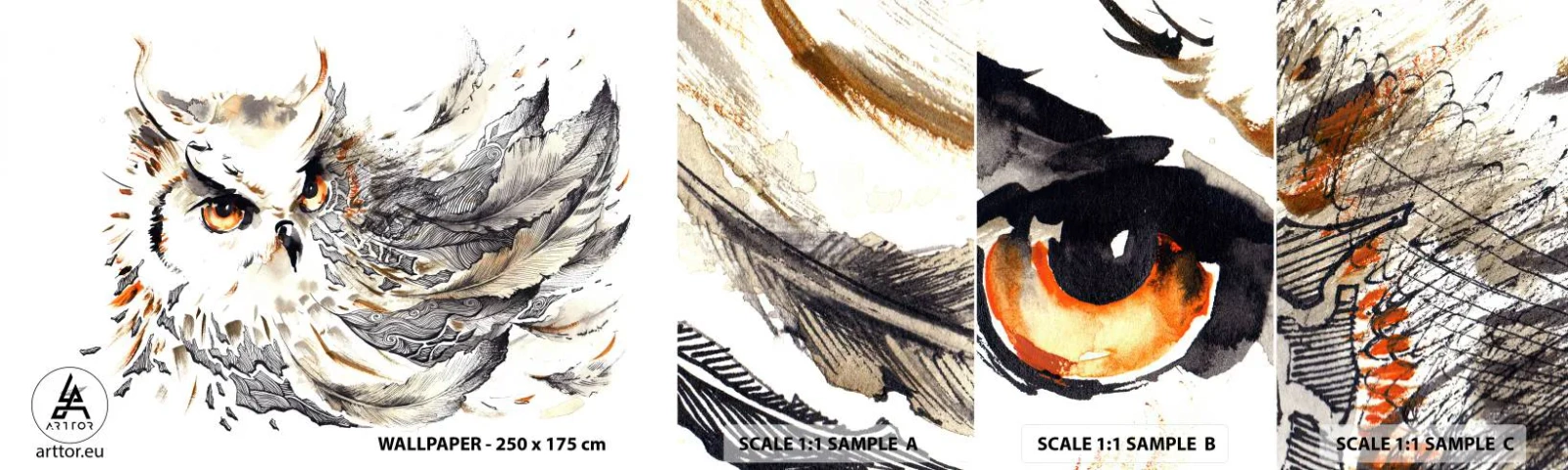 Échantillon De Papier Peint Standard Eco - Elle vient du monde de la magie - Oiseau, Hibou, Graphique - 100x30 cm