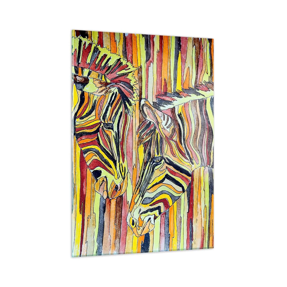 Impression sur verre - Image sur verre - Zèbres colorés dans un style aquarelle artistique - 50x70cm - Et donc toi aussi... - Décoration murale moderne pour le salon et la chambre ARTTOR