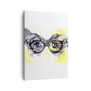 Impression sur toile - Image sur toile - Graphiques artistiques de lunettes aux yeux expressifs - 50x70cm - À travers des lunettes bleues - Décoration murale moderne pour le salon et la chambre ARTTOR