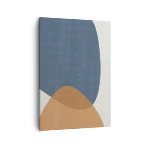 Impression sur toile - Image sur toile - Une composition géométrique minimaliste dans des tons de bleu et d'orange. - 50x70cm - Ovales et influences - Décoration murale moderne pour le salon et la chambre ARTTOR