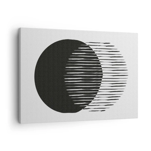 Impression sur toile - Image sur toile - Deux cercles superposés avec des lignes noires et blanches - 70x50cm - Son alter ego - Décoration murale moderne pour le salon et la chambre ARTTOR