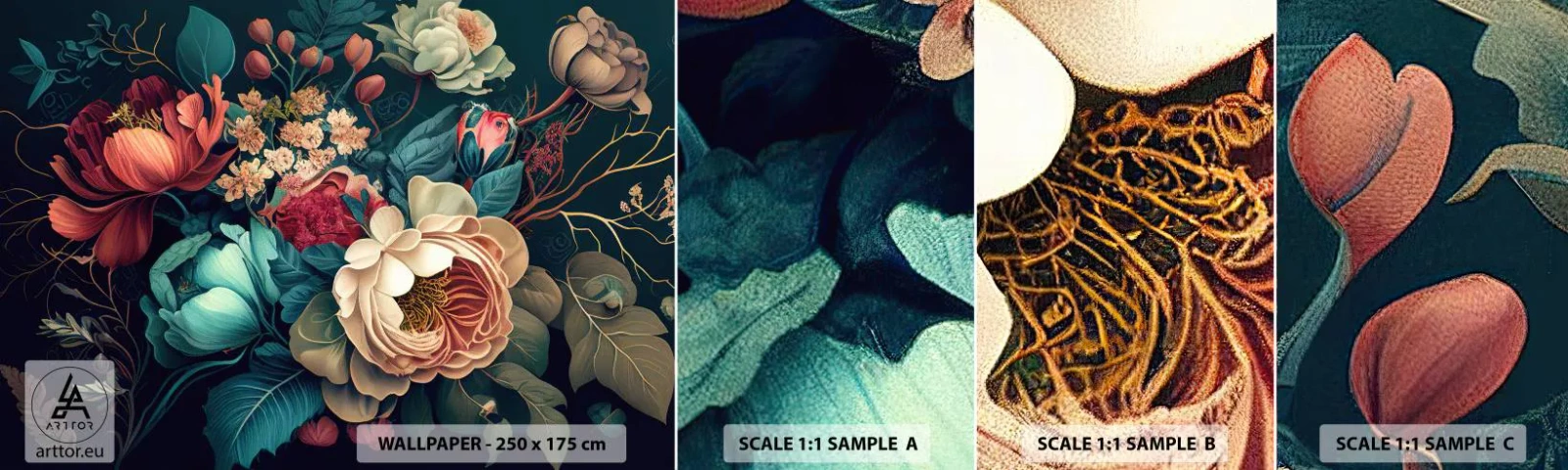 Échantillon de Papier Peint Autocollant Deluxe Sticker - le charme du 19ème siècle - Fleurs, Shabby-chic, Classique - 100x30 cm