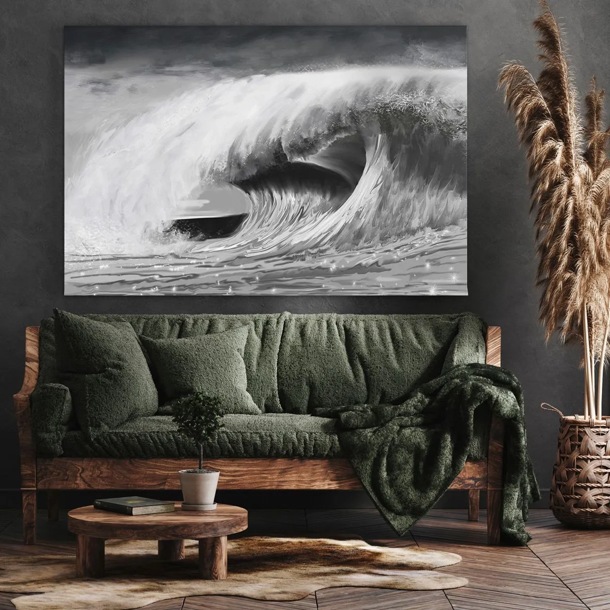 Impression sur toile - Image sur toile - Vague océanique spectaculaire en monochrome - 70x50cm - La colère de l'océan - Décoration murale moderne pour le salon et la chambre ARTTOR