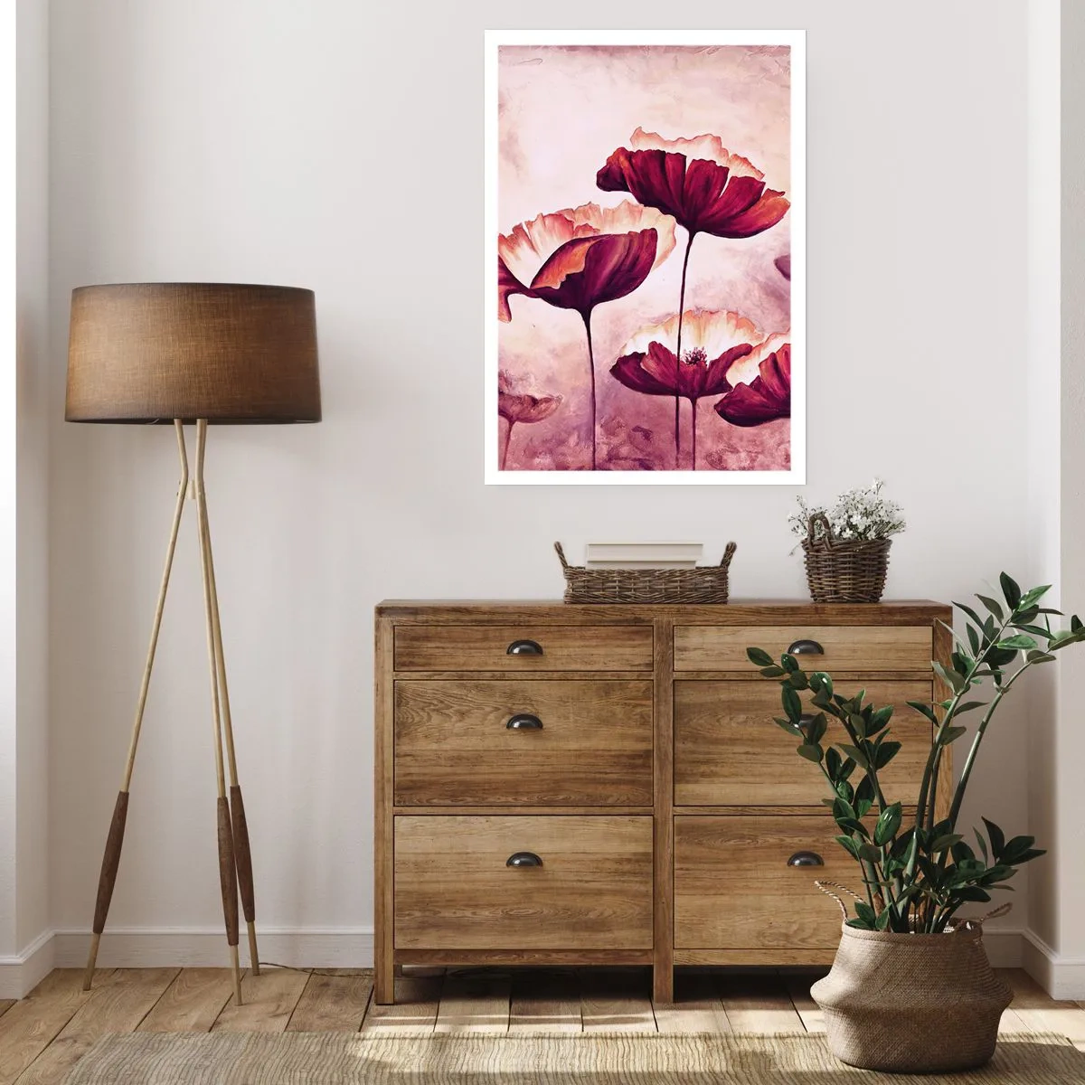 Affiche - Poster - Des coquelicots pittoresques sur un fond pastel subtil - 50x70cm - Pétale rouge et blanc - Décoration murale moderne pour le salon et la chambre ARTTOR