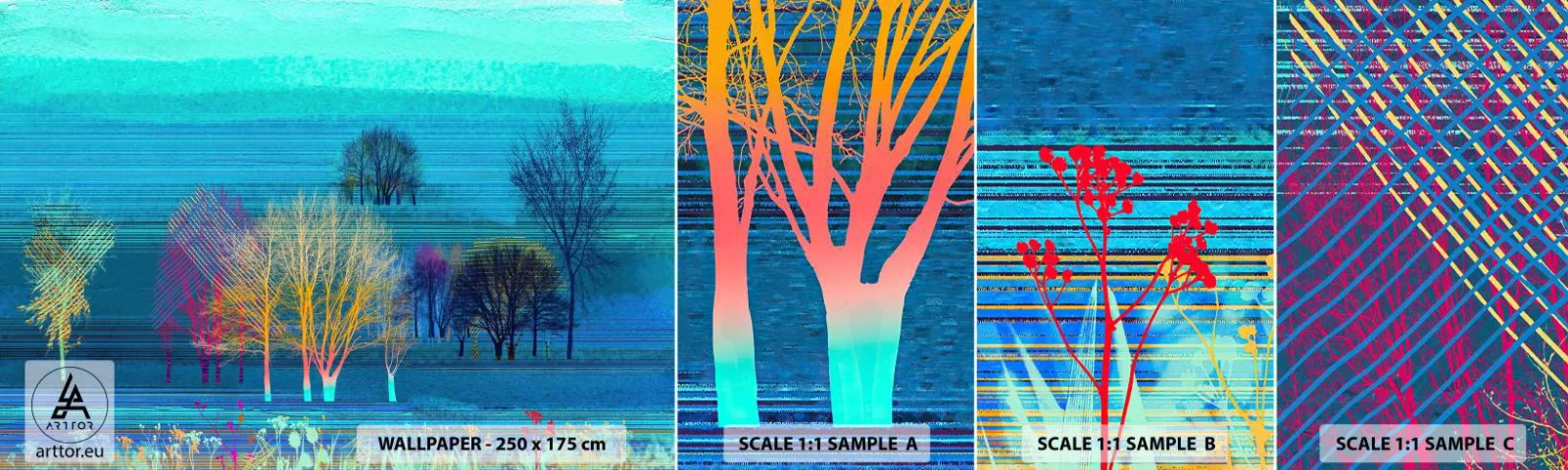 Échantillon de Papier Peint Autocollant Deluxe Sticker - Un paysage soigné - Paysage, Forêt, Abstraction - 100x30 cm
