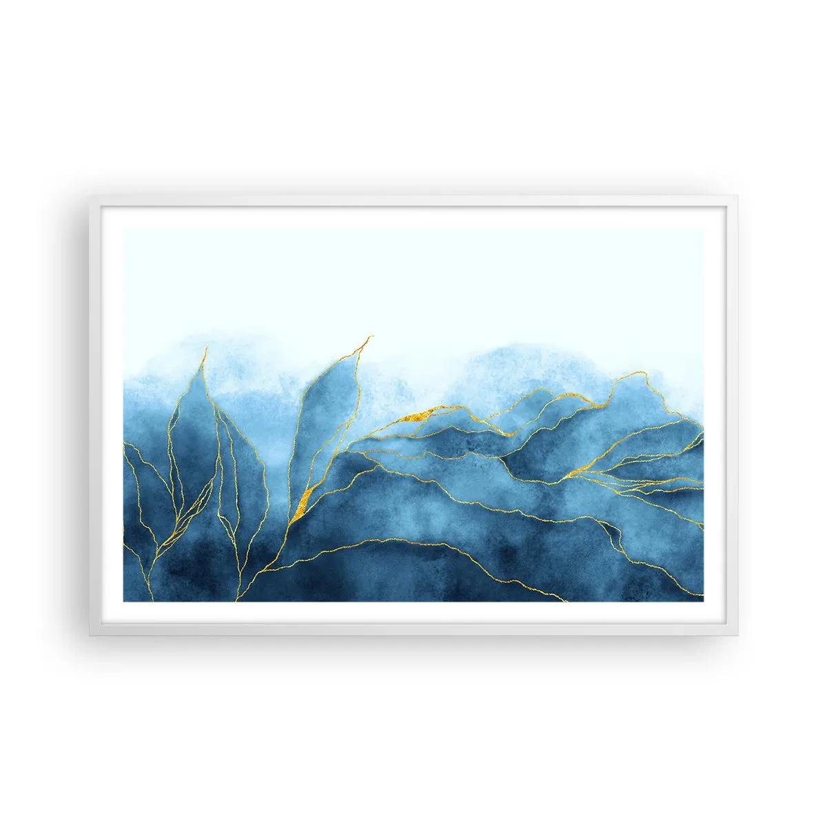 Affiche dans un cadre blanc - Poster - Bleu doré - 91x61 cm
