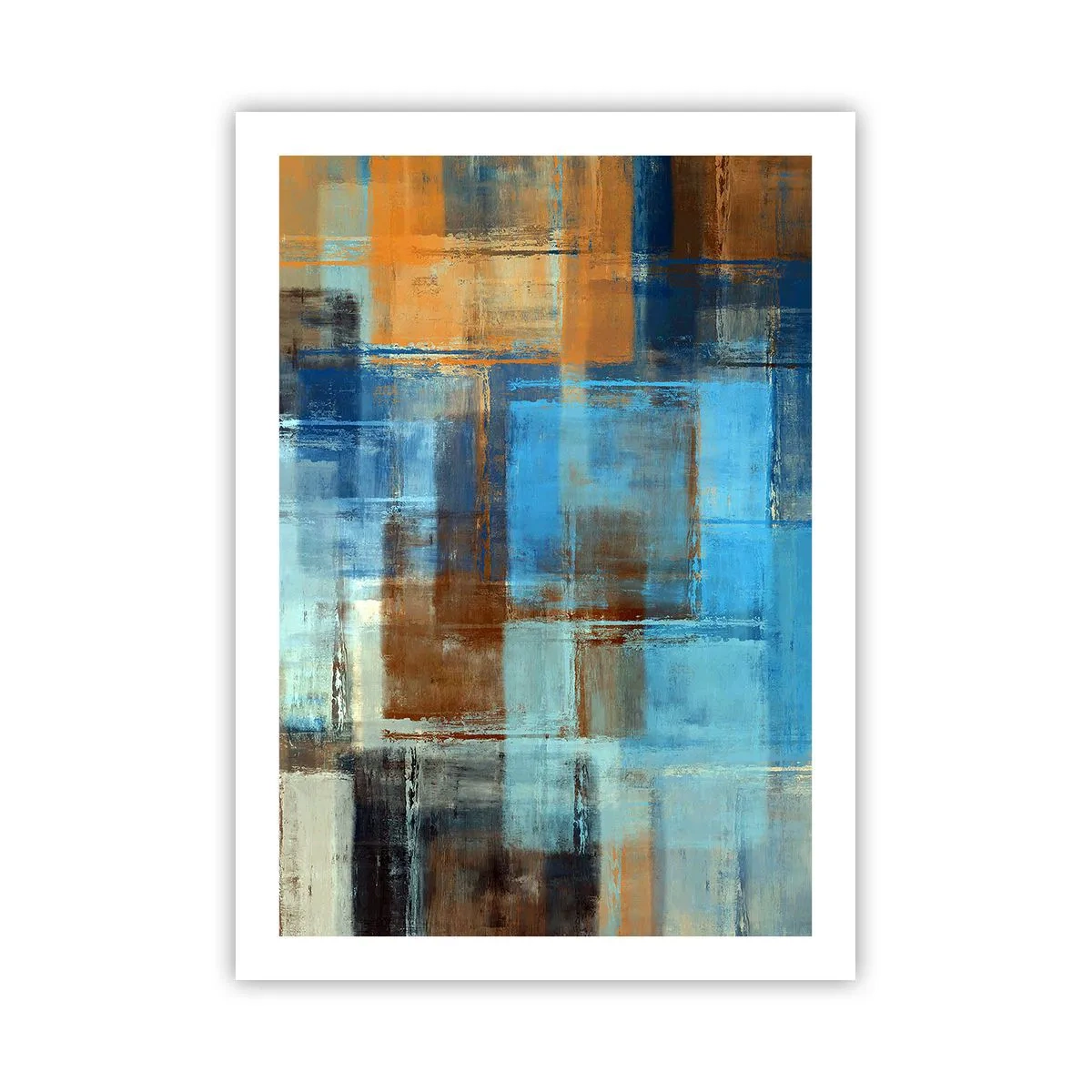 Affiche - Poster - Motifs géométriques abstraits dans des tons de bleu - 50x70cm - A travers le voile bleu - Décoration murale moderne pour le salon et la chambre ARTTOR