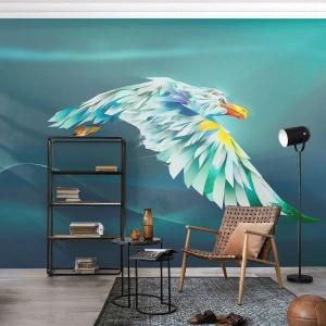 Papier Peint Photo Premium Sand - Aigle volant abstrait sur fond turquoise - 100x70cm - Aigle, puissance de tes vols - Décoration murale moderne pour le salon et la chambre ARTTOR