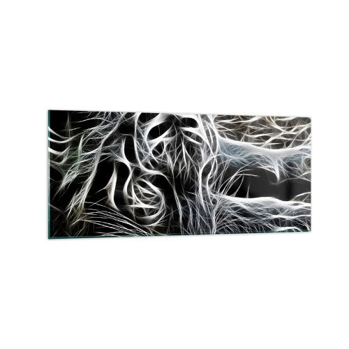Impression sur verre - Image sur verre - Un motif abstrait représentant la silhouette d'un chat sur fond noir. - 120x50cm - Une étude de la légèreté du chat - Décoration murale moderne pour le salon et la chambre ARTTOR