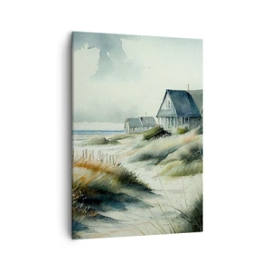 Impression sur toile - Image sur toile - Une maison de bord de mer entourée d'herbe et surplombant la mer - 50x70cm - Loin de l'agitation - Décoration murale moderne pour le salon et la chambre ARTTOR