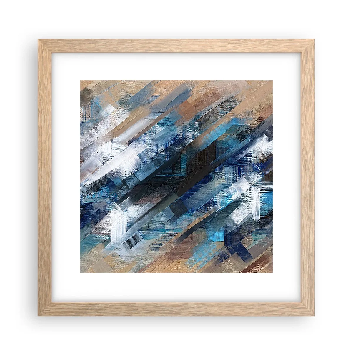 Affiche dans un chêne clair - Poster - Diagonale de bleus - 30x30 cm