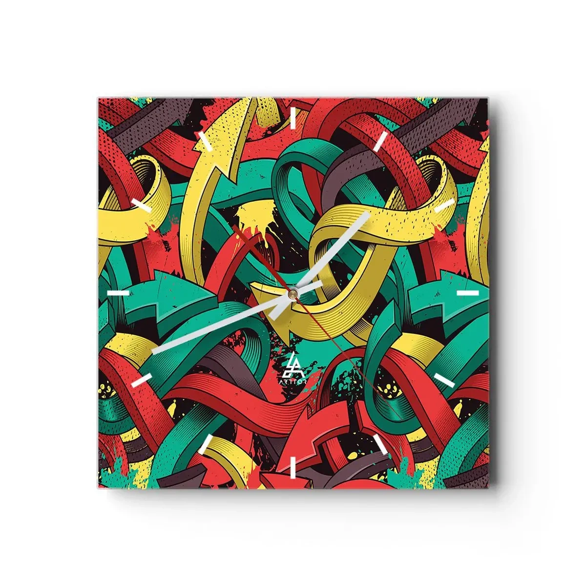 Horloge murale - Pendule murale - Des flèches abstraites aux couleurs vives créant le chaos - 30x30cm - Quel chemin vers le but ? - Décoration murale moderne pour le salon et la chambre ARTTOR