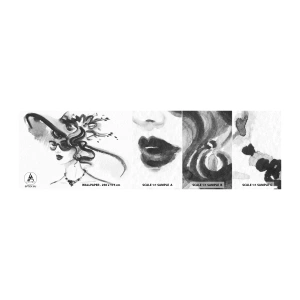 Échantillon de Papier Peint Autocollant Deluxe Sticker - Une dame de caractère - Femme au chapeau, Visage de femme, Noir et blanc - 100x30 cm
