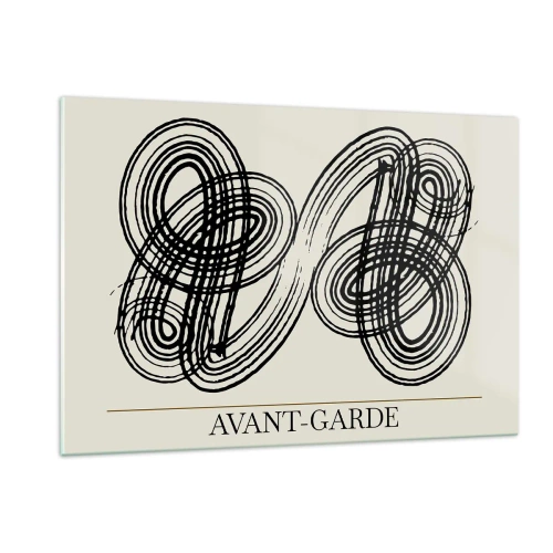 Impression sur verre - Image sur verre - Boucles et lignes avant-gardistes noires sur fond clair - 120x80cm - C'est venu spontanément - Décoration murale moderne pour le salon et la chambre ARTTOR