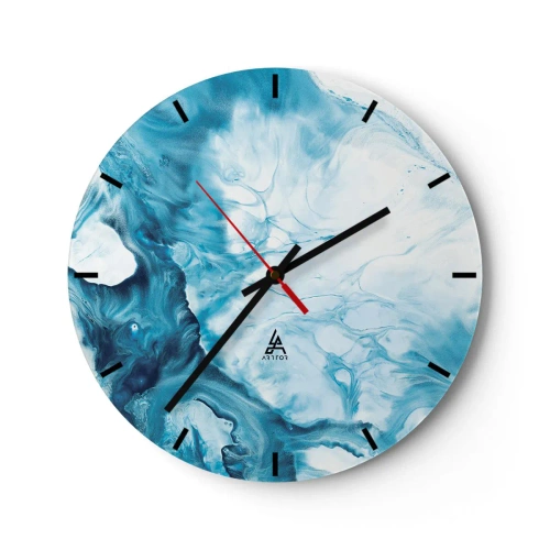 Horloge murale - Pendule murale - Vagues bleues abstraites dans des tons de blanc et de turquoise - 30x30cm - Concert de bleu - Décoration murale moderne pour le salon, la cuisine et la chambre ARTTOR