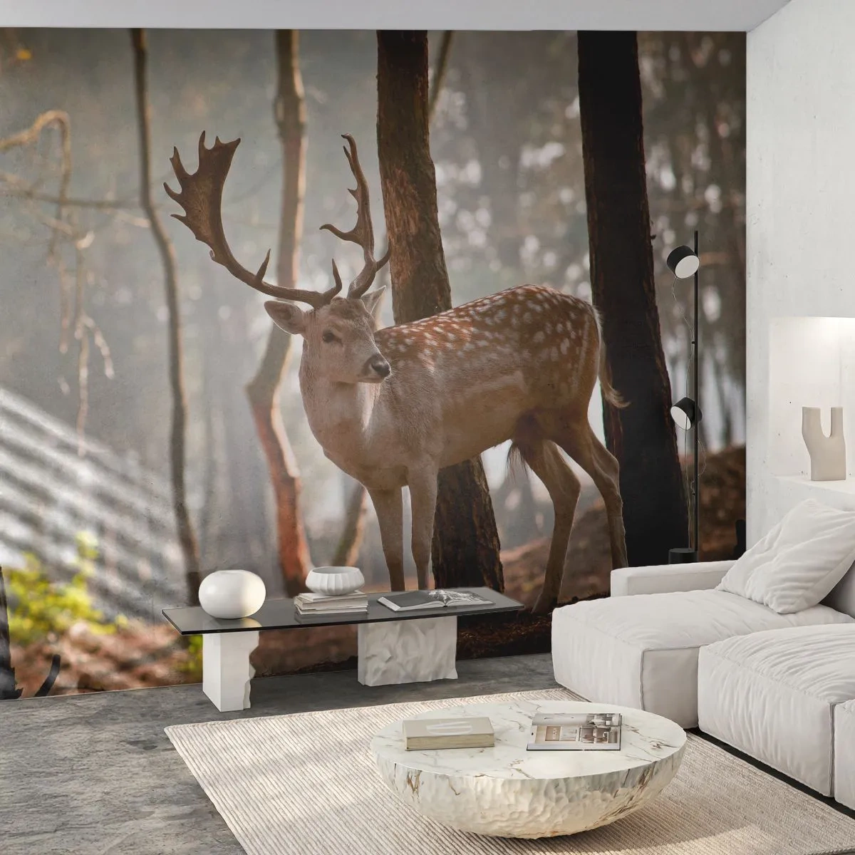 Papier Peint Autocollant Deluxe Sticker - La lumière de la jeunesse - Animaux, Cerf, Forêt - 250x175 cm