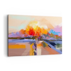 Impression sur toile - Image sur toile - Un paysage abstrait aux couleurs d'automne intenses. - 120x80cm - L'automne est arrivé - Décoration murale moderne pour le salon et la chambre ARTTOR