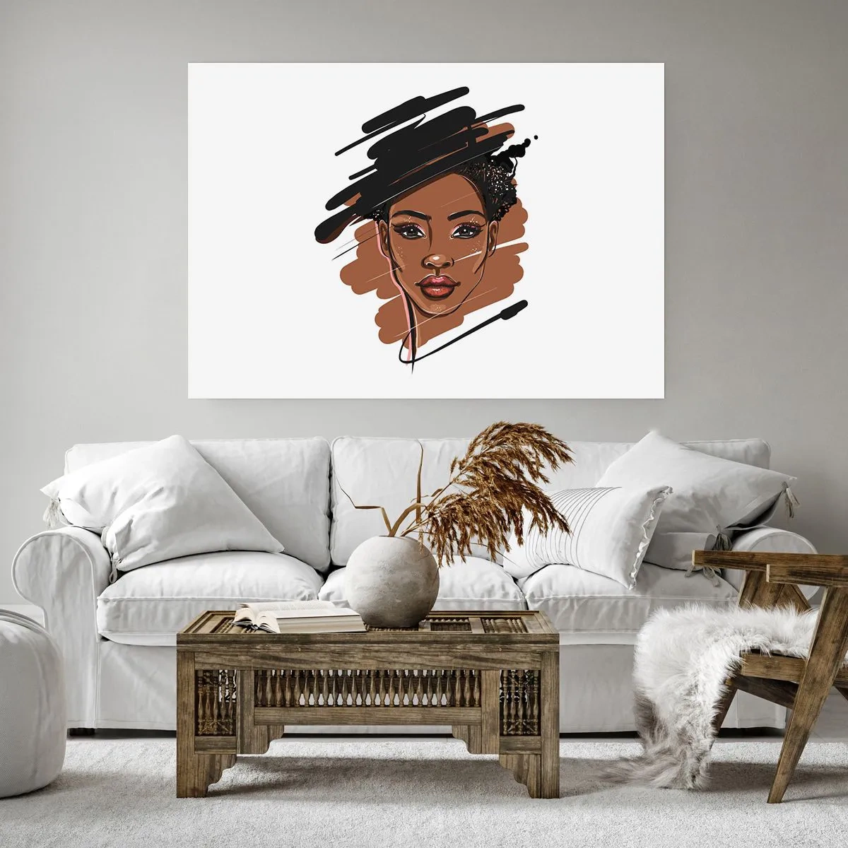 Affiche - Poster - Portrait d'une femme aux traits de peinture artistiques - 100x70cm - Doux comme le chocolat - Décoration murale moderne pour le salon et la chambre ARTTOR