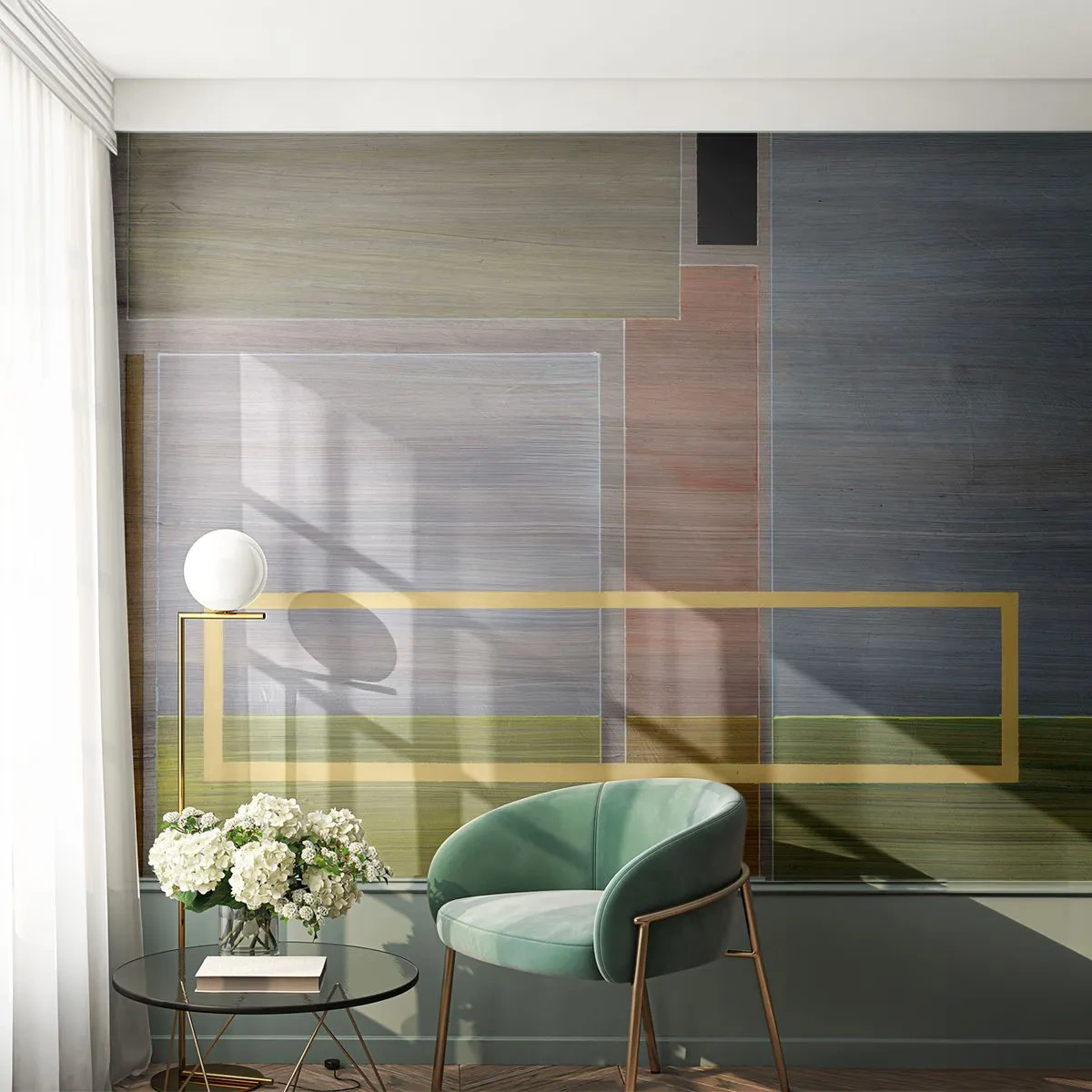 Papier Peint Photo Premium Sand - Une composition géométrique aux couleurs sobres avec un accent jaune - 100x70cm - Simple et calme - Décoration murale moderne pour le salon et la chambre ARTTOR