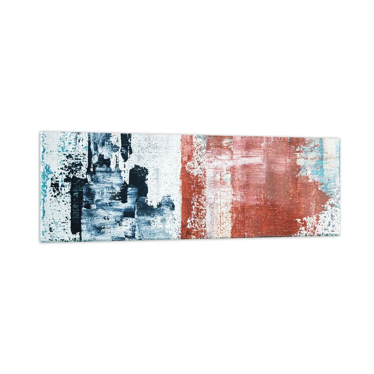 Impression sur verre - Image sur verre - Abstraction aux couleurs blanc, bleu et brique - 160x50cm - Moitié-moitié abstrait - Décoration murale moderne pour le salon et la chambre ARTTOR