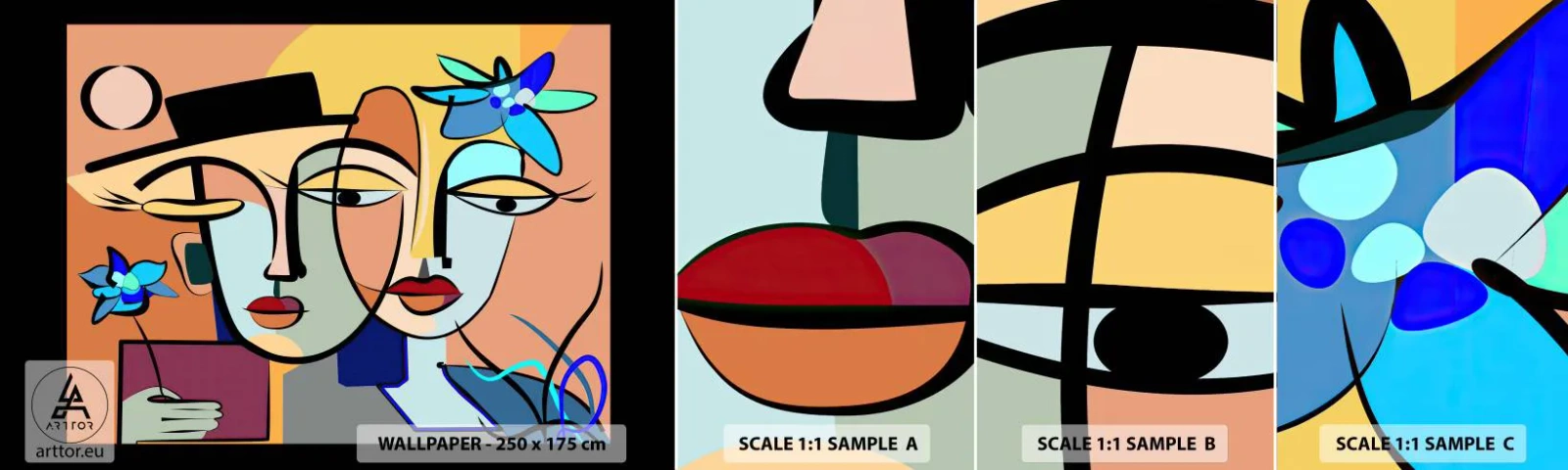 Échantillon de Papier Peint Autocollant Deluxe Sticker - Le Rendez-vous de Picasso - Visages, Moderne, Cubisme - 100x30 cm