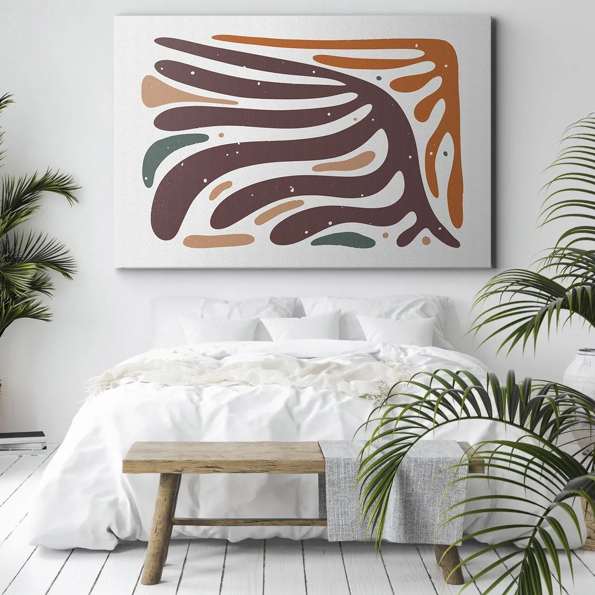 Impression sur toile - Image sur toile - Motif organique aux lignes rayonnantes dans des tons chauds - 70x50cm - Composition organique rayonnante - Décoration murale moderne pour le salon et la chambre ARTTOR