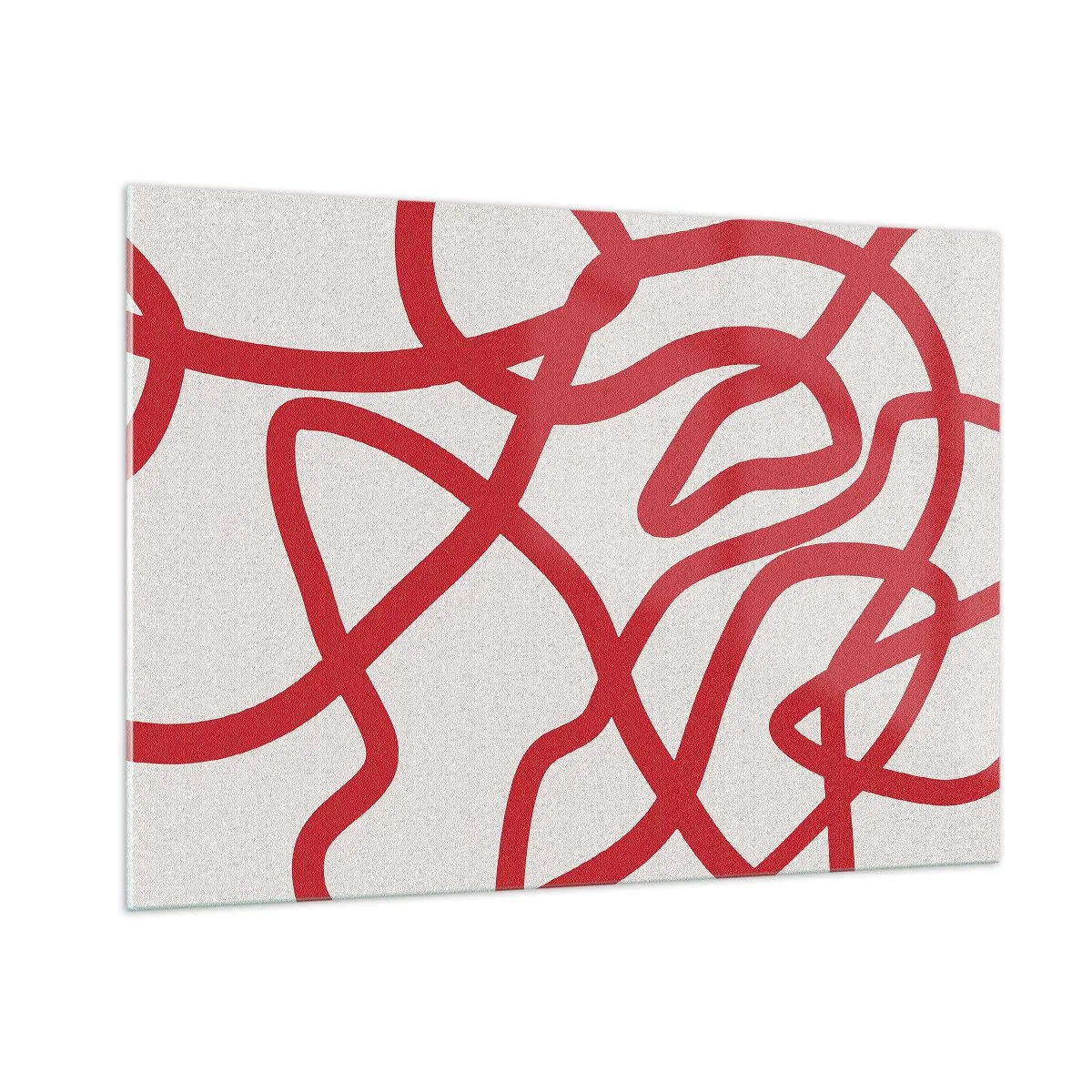 Impression sur verre - Image sur verre - Lignes rouges tourbillonnant dynamiquement sur un fond blanc - 100x70cm - Rouge sur blanc - Décoration murale moderne pour le salon et la chambre ARTTOR