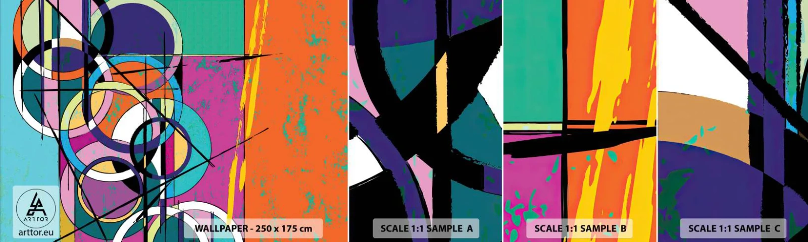 Échantillon De Papier Peint Standard Eco - Roues sur roues - Abstraction, Morceau, Graphique - 100x30 cm