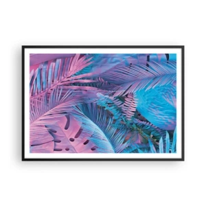 Affiche dans un cadre noir - Poster - Feuilles tropicales dans les tons de rose et de bleu - 100x70cm - Les tropiques en rose et bleu - Décoration murale moderne pour le salon et la chambre ARTTOR