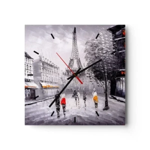 Horloge murale - Pendule murale - Une vue de la Tour Eiffel dans un décor monochrome avec des touches de couleur - 30x30cm - Balade parisienne - Décoration murale moderne pour le salon et la chambre ARTTOR