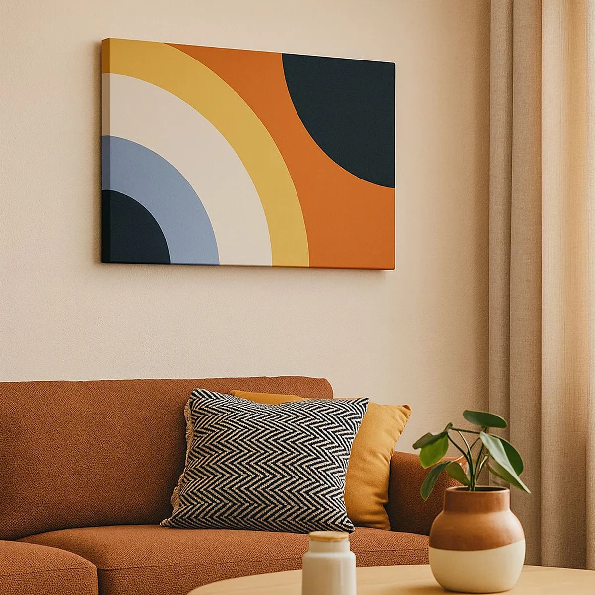 Impression sur toile - Image sur toile - Œuvre d'art abstraite avec des arcs colorés et des cercles contrastés - 70x50cm - Vers son soi - Décoration murale moderne pour le salon et la chambre ARTTOR
