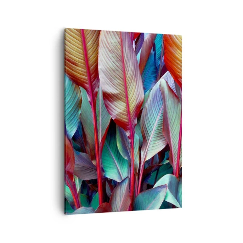 Impression sur toile - Image sur toile - Feuilles colorées de plantes tropicales dans le fourré - 50x70cm - Un fourré coloré - Décoration murale moderne pour le salon et la chambre ARTTOR