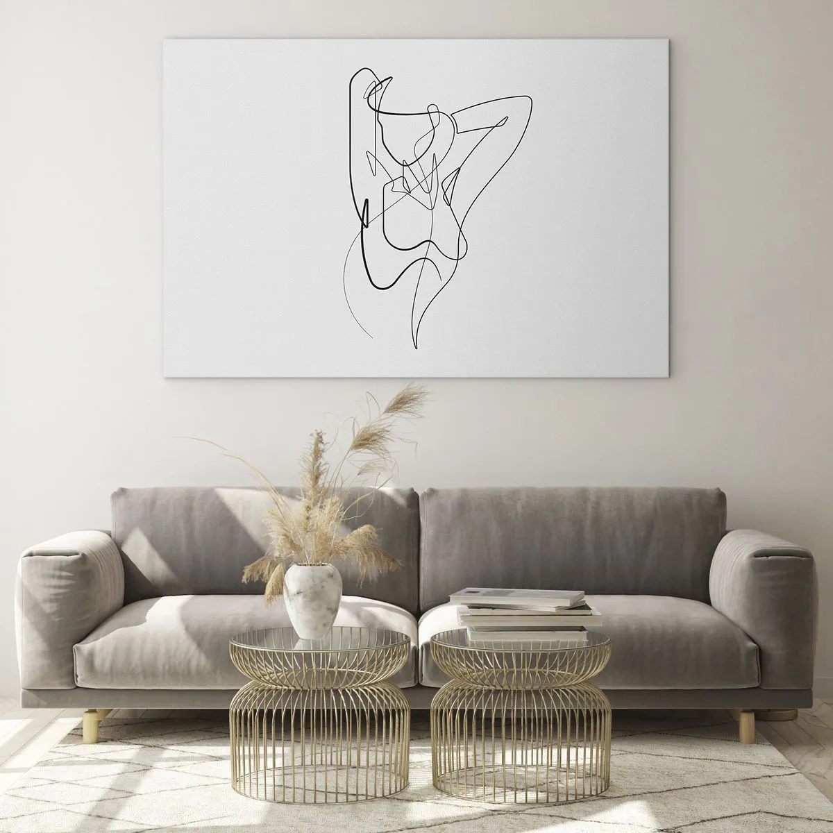 Impression sur verre - Image sur verre - Une silhouette féminine dessinée avec une seule ligne sur un fond blanc - 70x50cm - Vraiment, tu es comme ça... - Décoration murale moderne pour le salon et la chambre ARTTOR