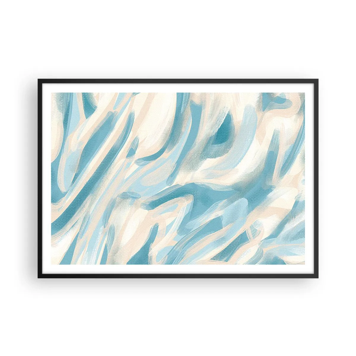 Affiche dans un cadre noir - Poster - Des stries bleues abstraites sur un fond clair - 100x70cm - Brise printanière - Décoration murale moderne pour le salon et la chambre ARTTOR