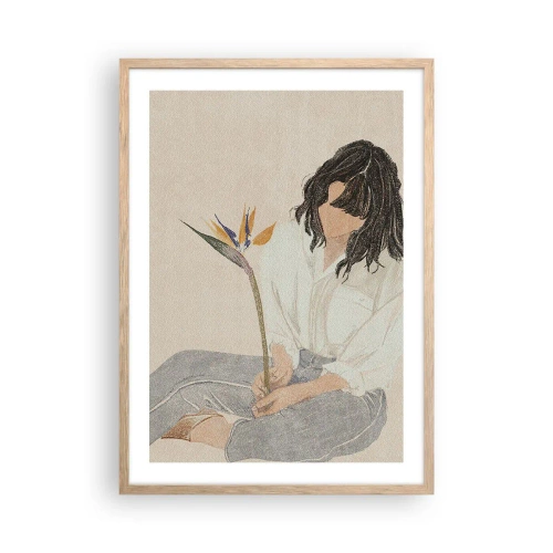 Affiche dans un chêne clair - Poster - Portrait avec une fleur exotique - 50x70 cm